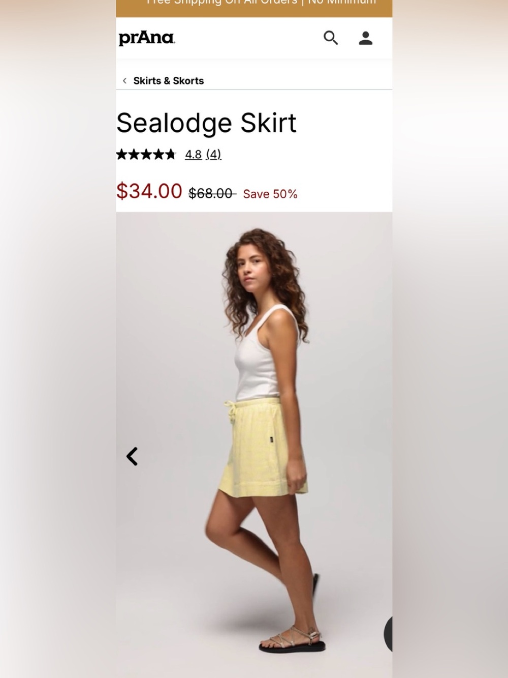 PrAna sea lodge Yellow Drawstring Skirt NEW with tags - size Large